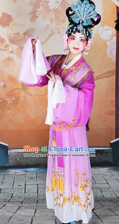 Professional Chinese Beijing Opera Diva Embroidered Costumes Peking Opera Fairy Purple Dress for Adults