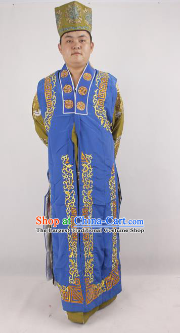 Professional Chinese Peking Opera Ministry Councillor Costume Beijing Opera Blue Clothing for Adults