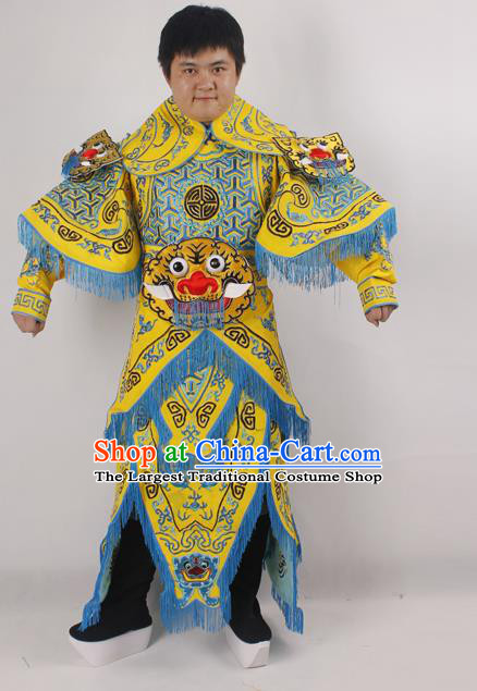 Professional Chinese Peking Opera General Yellow Embroidered Costume Beijing Opera Takefu Clothing for Adults