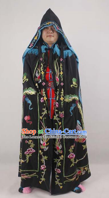 Professional Chinese Peking Opera Imperial Consort Embroidered Phoenix Black Cloak Costumes for Adults