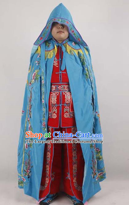 Professional Chinese Peking Opera Imperial Consort Embroidered Phoenix Blue Cloak Costumes for Adults