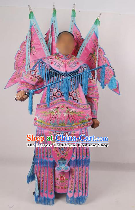 Professional Chinese Peking Opera Female General Mu Guiying Embroidered Pink Costumes for Adults