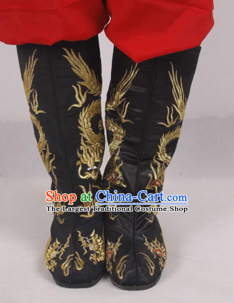 Chinese Traditional Beijing Opera Embroidered Dragons Boots Peking Opera Niche Cloth Shoes for Men