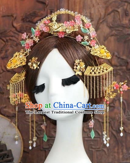 Chinese Handmade Ancient Wedding Hair Accessories Bride Phoenix Coronet Hairpins Complete Set for Women