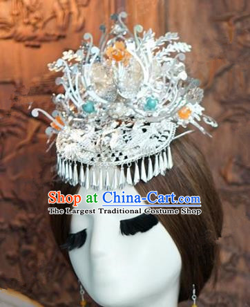 Chinese Traditional Ancient Palace Queen Headdress Wedding Phoenix Coronet Hairpins Complete Set for Women