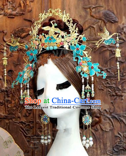 Chinese Handmade Phoenix Coronet Wedding Hair Accessories Ancient Hairpins Complete Set for Women