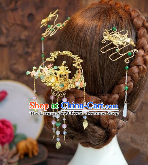 Chinese Ancient Handmade Hanfu Hairpins Wedding Hair Accessories Complete Set for Women