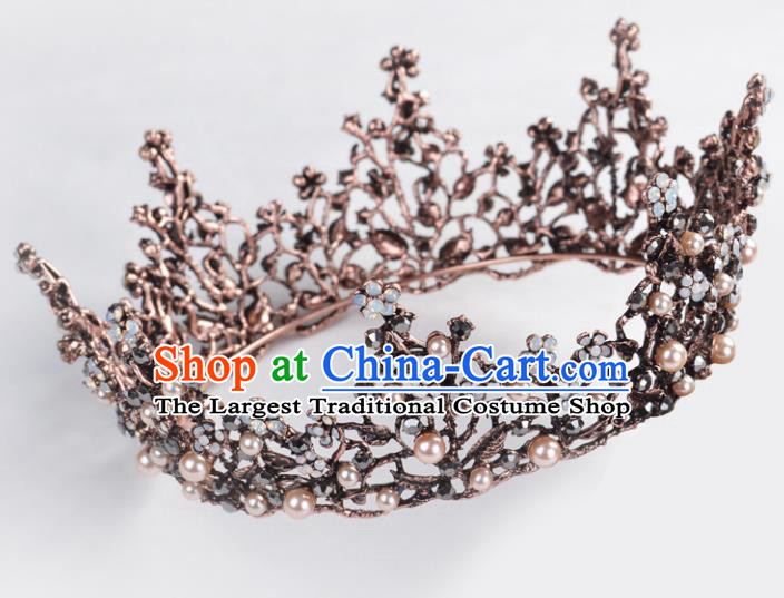 Top Grade Handmade Baroque Bride Black Round Royal Crown Wedding Hair Jewelry Accessories for Women
