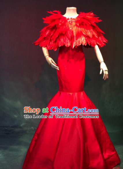 Top Grade Catwalks Costume Stage Performance Model Show Red Mermaid Dress for Women