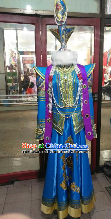 Traditional Chinese Mongol Nationality Dancing Costume Mongols Female Folk Dance Headwear Mongolian Minority Embroidery Costume