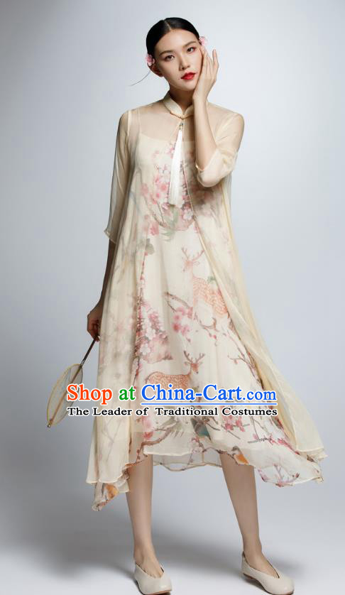 Chinese Traditional Printing Cheongsam China National Costume Qipao Dress for Women