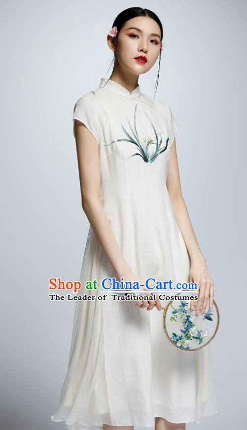 Chinese Traditional Embroidered Orchid Cheongsam China National Costume Tang Suit Qipao Dress for Women