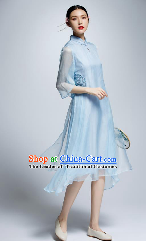 Traditional Ancient Chinese Young Women Cheongsam Dress Republic of China Tangsuit Stand Collar Blouse Dress Tang Suit Clothing