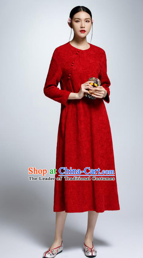 Chinese Traditional Red Cheongsam China National Costume Tang Suit Qipao Dress for Women