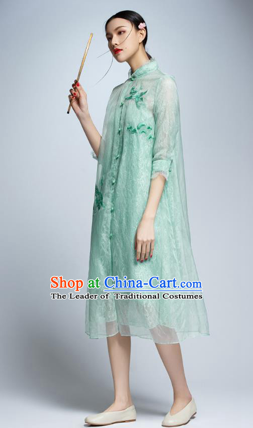Traditional Ancient Chinese Young Women Cheongsam Dress Republic of China Tangsuit Stand Collar Blouse Dress Tang Suit Clothing