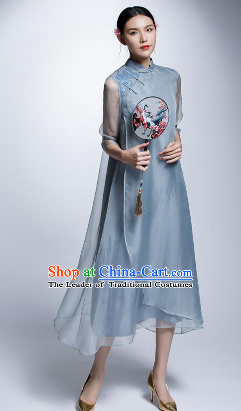 Traditional Ancient Chinese Young Women Cheongsam Dress Republic of China Tangsuit Stand Collar Blouse Dress Tang Suit Clothing