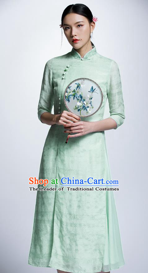 Chinese Traditional Costume Green Cheongsam China National Tang Suit Qipao Dress for Women