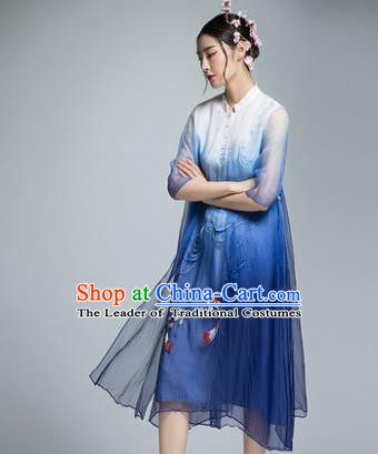 Traditional Ancient Chinese Young Women Cheongsam Dress Republic of China Tangsuit Stand Collar Blouse Dress Tang Suit Clothing