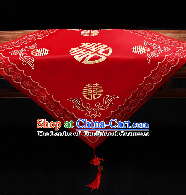 Chinese Traditional Wedding Head Cover Ancient Bride Embroidered Red Bridal Veil for Women