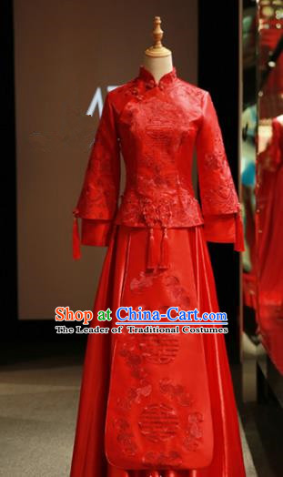 Chinese Traditional Bride Embroidered Cheongsam Xiuhe Suit Ancient Wedding Longfeng Flown Dress for Women