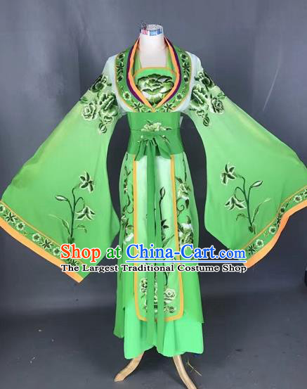 Chinese Traditional Peking Opera Diva Green Embroidered Dress Ancient Imperial Consort Costume for Adults