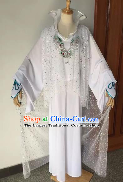 Chinese Traditional Peking Opera Diva White Dress Ancient Palace Lady Costume for Adults