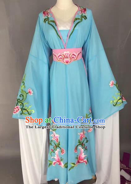 Chinese Beijing Opera Actress Blue Dress Ancient Rich Lady Costume for Adults