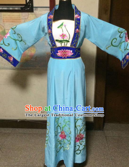 Chinese Ancient Maidservants Blue Dress Traditional Beijing Opera Diva Costume for Adults