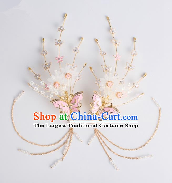Chinese Ancient Hanfu Wedding Pink Butterfly Hair Claws Hair Accessories Traditional Hairpins for Women