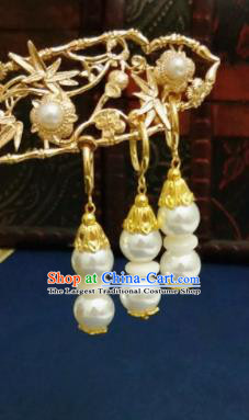 Chinese Ancient Pearls Earrings Qing Dynasty Manchu Palace Lady Ear Accessories for Women