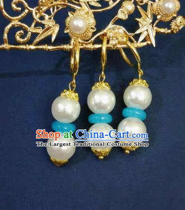 Chinese Ancient Beads Earrings Qing Dynasty Manchu Palace Lady Three Strings Ear Accessories for Women