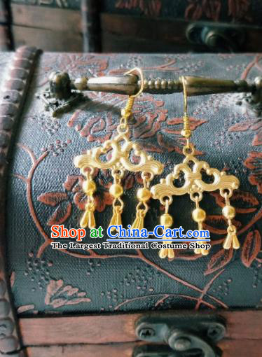 Chinese Ancient Golden Earrings Qing Dynasty Manchu Palace Lady Ear Accessories for Women