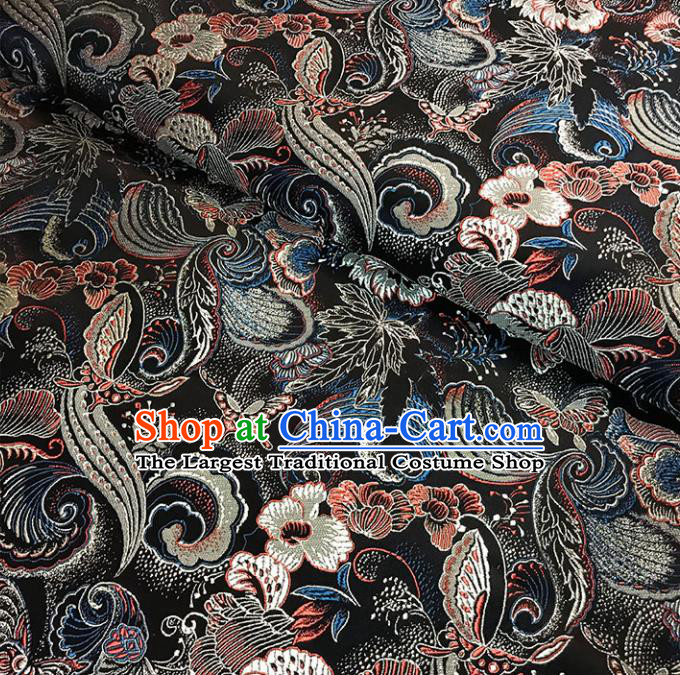 Asian Chinese Traditional Palace Pattern Black Brocade Fabric Silk Fabric Chinese Fabric Material