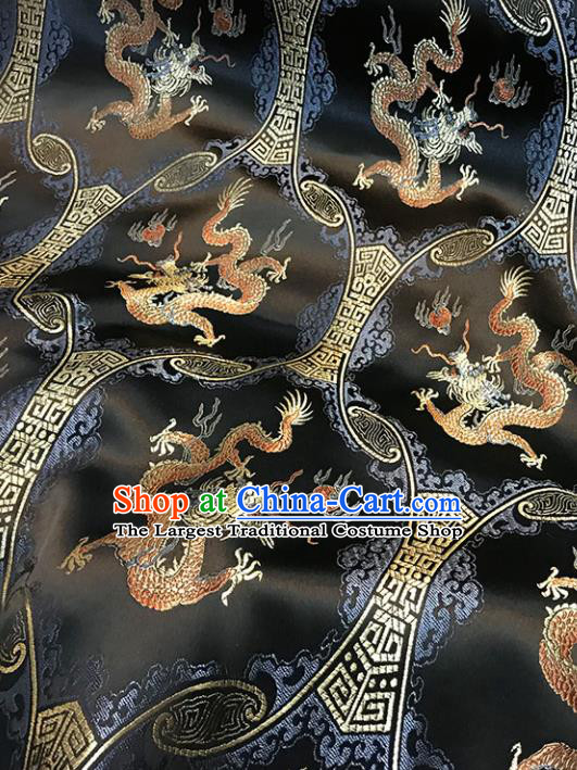 Black Brocade Asian Chinese Traditional Dragons Pattern Fabric Silk Fabric Chinese Fabric Material