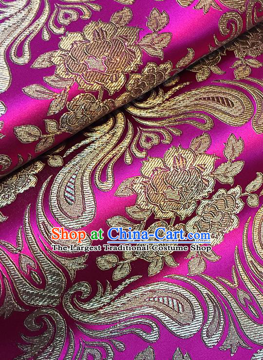 Asian Chinese Rosy Brocade Traditional Peony Pattern Fabric Silk Fabric Chinese Fabric Material