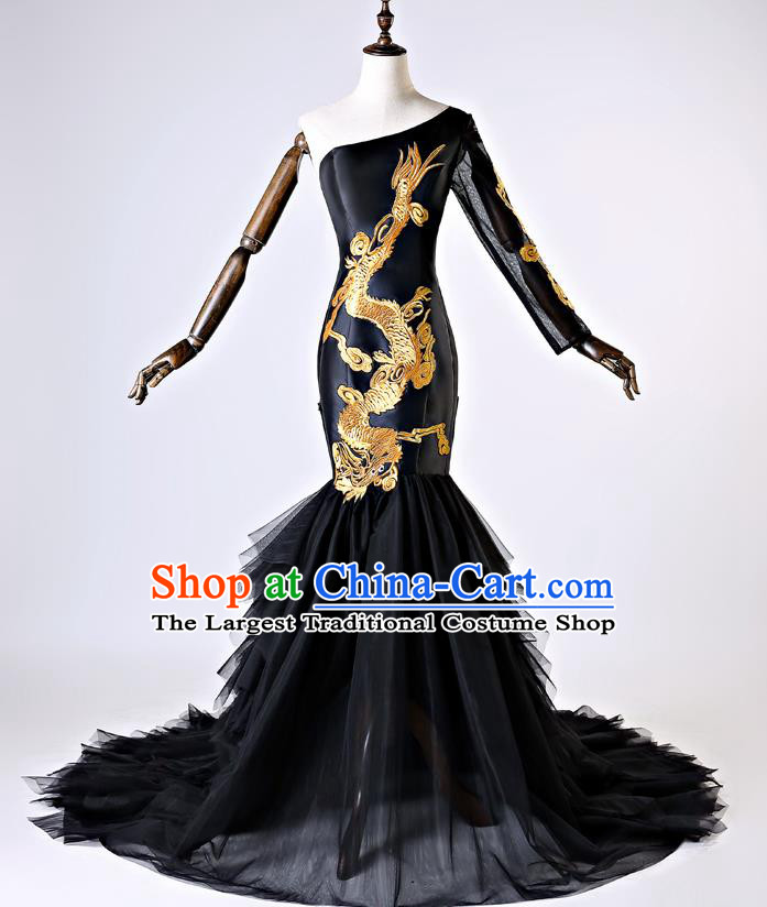 Chinese Traditional Black Veil Full Dress Compere Chorus Costume for Women