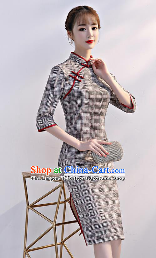 Chinese Traditional Full Dress Grey Cheongsam Compere Costume for Women