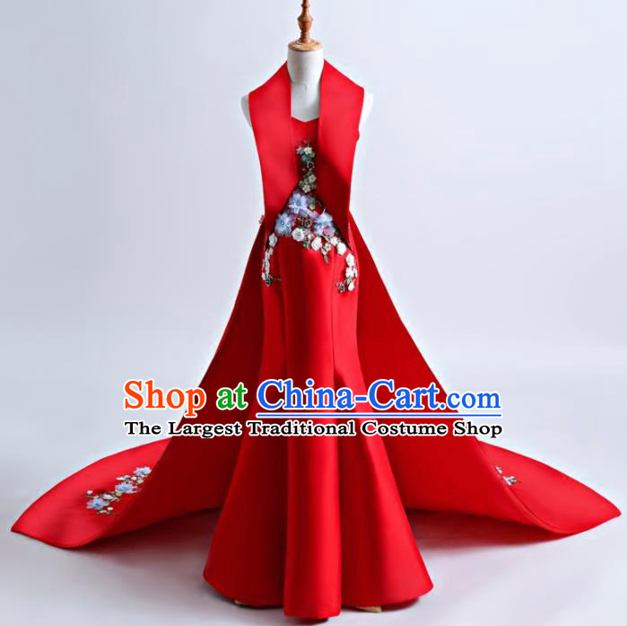 Top Grade Catwalks Red Mermaid Full Dress Compere Chorus Costume for Women