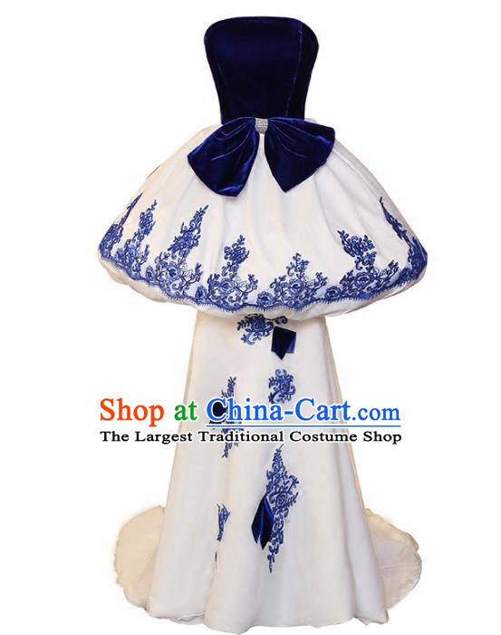 Top Grade Catwalks White Trailing Full Dress Compere Chorus Costume for Women