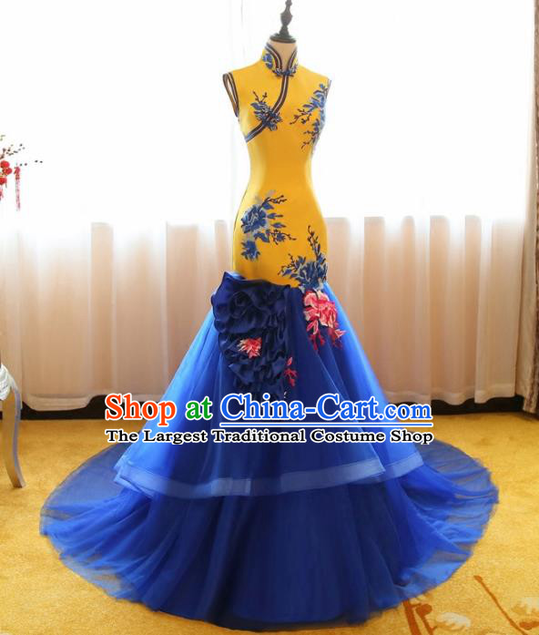 Chinese Traditional Compere Full Dress Catwalks Cheongsam Chorus Costume for Women