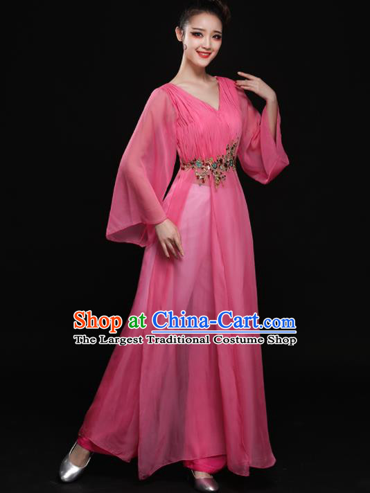 Chinese Traditional Classical Dance Pink Clothing Folk Dance Umbrella Dance Costume for Women