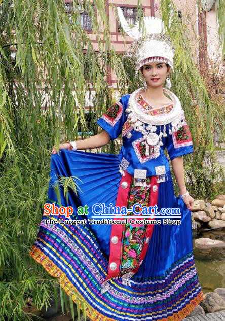 Traditional Chinese Miao Nationality Dance Clothing Hmong Ethnic Minority Costumes and Headwear