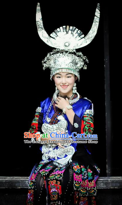 Traditional Chinese Miao Nationality Dance Clothing Hmong Ethnic Minority Costumes and Headwear