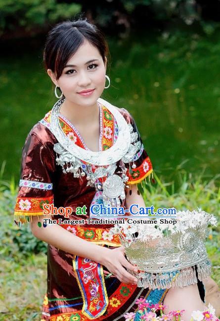 Traditional Chinese Miao Nationality Dance Clothing Hmong Ethnic Minority Costumes and Headwear