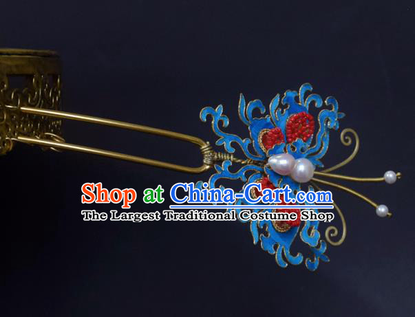 Chinese Handmade Princess Hanfu Hairpins Blueing Butterfly Hair Clip Ancient Hair Accessories for Women