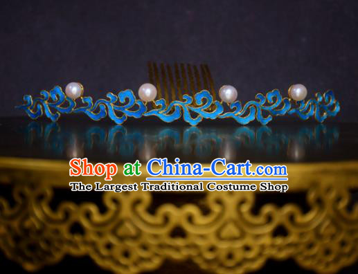 Chinese Handmade Princess Hanfu Hairpins Blueing Pearls Hair Comb Ancient Hair Accessories for Women