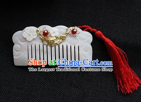 Chinese Ancient Hair Accessories Classical Carving Shell Hair Comb Hanfu Handmade Hairpins for Women
