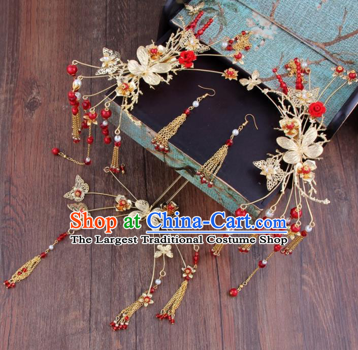 Chinese Ancient Bride Hair Clasp XiuHe Suit Hair Accessories Hanfu Handmade Hairpins for Women