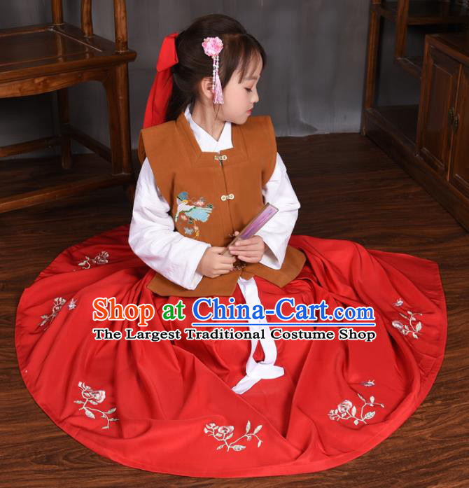 Traditional Chinese Ancient Ming Dynasty Princess Costume Brown Vest for Kids