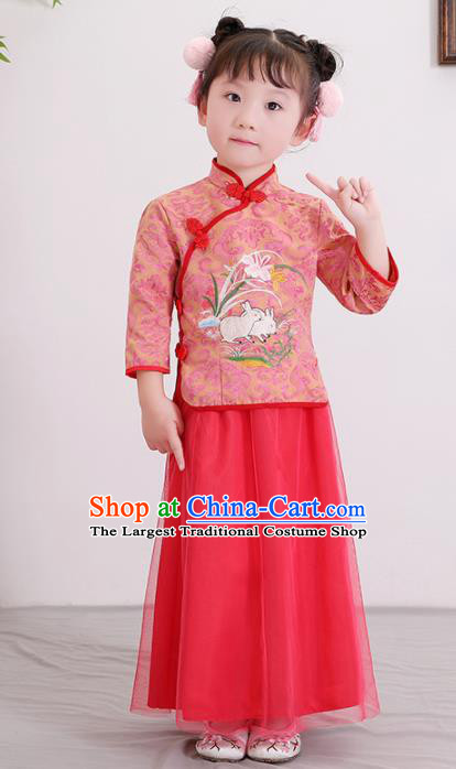 Chinese Ancient Republic of China Children Costumes Traditional Blouse and Skirt for Kids